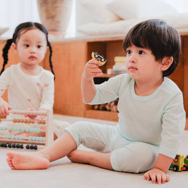 1+1 큐비앤맘 소프트 매쉬 배앓이방지 메쉬 여름실내복 봄내복 신생아 돌아기 7부