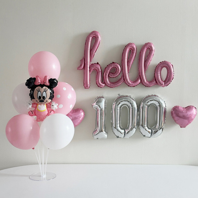 미키마우스 미니마우스 기념일 파티 풍선세트, 1세트, 미니마우스 100일