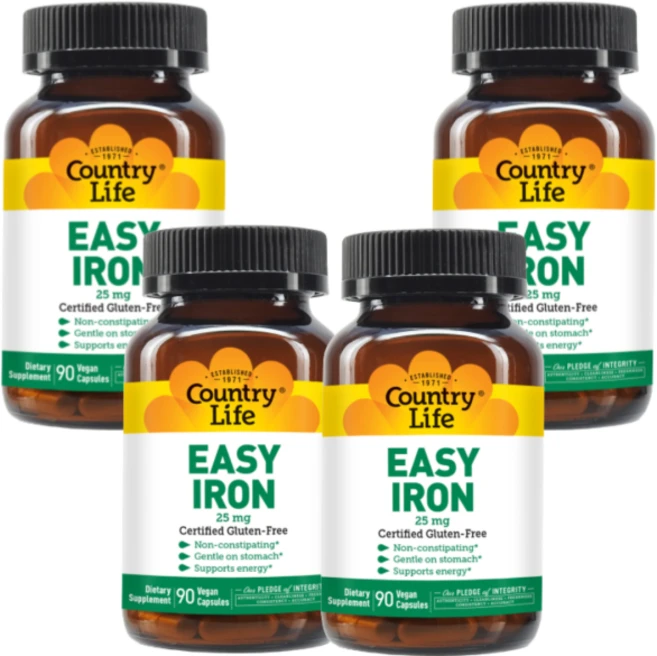 컨트리라이프 순한 철분 25mg 베지캡슐 90정, 4병 - 쿠팡