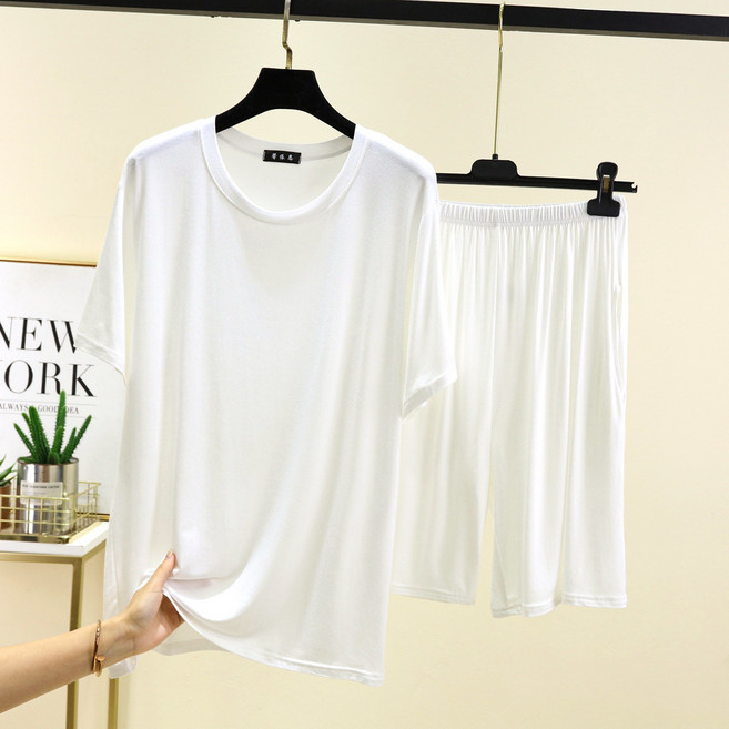 빅사이즈 모달 남여공용 라운드 반팔티 5부 반바지 실내복 홈웨어 잠옷 상하세트 KX-2519+2520