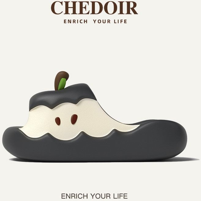 chedior 蘋果造型拖鞋, 黑色 24 24.5 標準CM, 10 cm