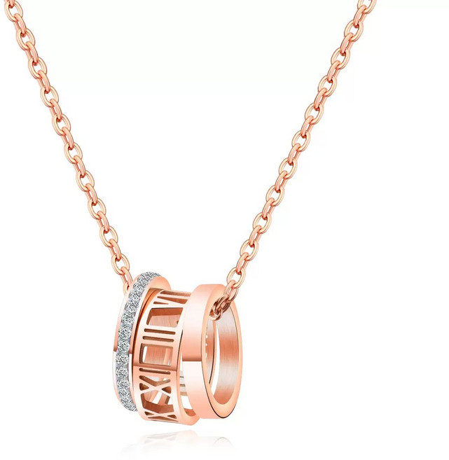YANGTA 행운 여신 14k 트리플 링 로즈 골드 큐빅 목걸이