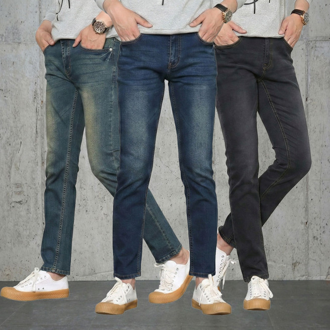 남자청바지 빅사이즈 S~4XL 사계절 3컬러 슬림 워싱 스판데님