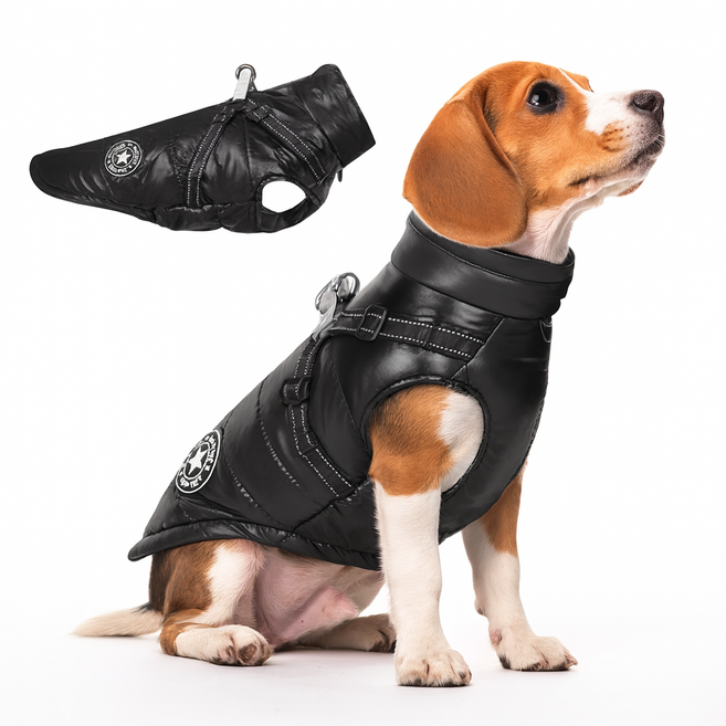 써니버니 포근한 강아지 하네스 유광 패딩 조끼, 1개, 블랙