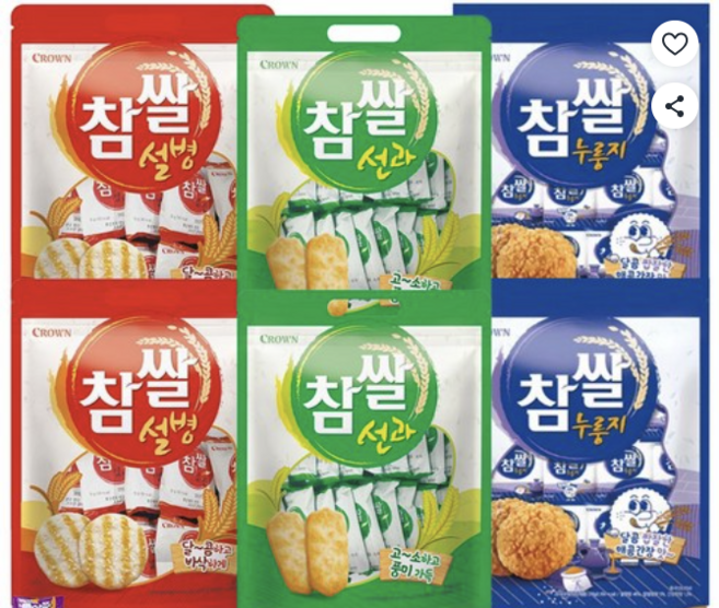 참쌀세트(참쌀선과 253g x 2 + 참쌀설병 270g x 2 + 참쌀누룽지 219g x 2), 1세트