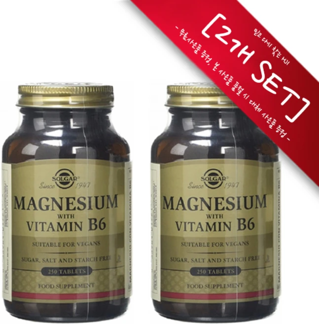 [정품 미국 배송] 솔가 마그네슘 위드 비타민 B6 "250정" Solgar Magnesium with Vitamin b6 250tabs [사은품증정], 250정, 2개 - 쿠팡