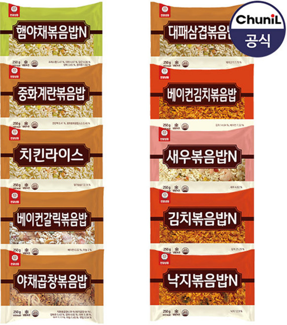 천일식품 인기볶음밥 14종 10봉 골라담기, 10개, 250g, 베이컨김치볶음밥250gX5봉, 베이컨김치볶음밥250gX5봉