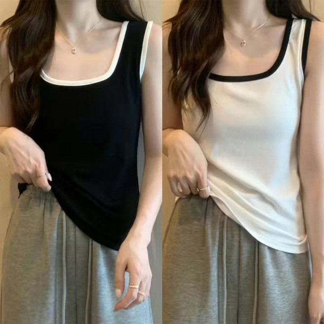 Neirny 1+1 여성 민소매 나시 티셔츠 봄가을 간절기 스판 와이드 어깨끈 이너 패션 루즈핏 데일리 풀오버 베스트 상의 2매입