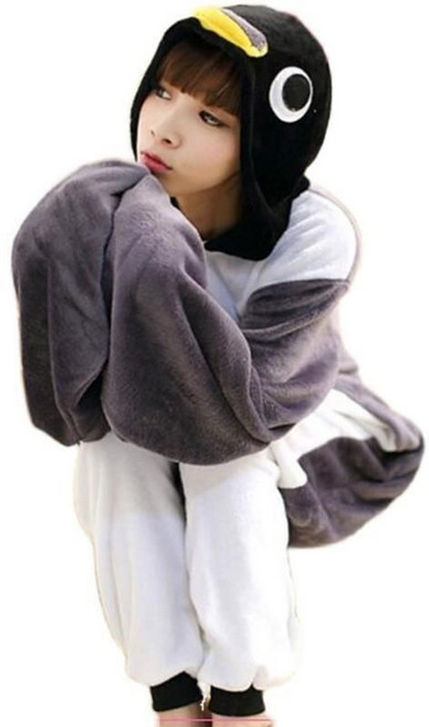 まふ同款 灰企鵝卡通連體睡衣 冬季動漫男女企鵝cos, 1個, 灰企鹅雙面絨S身高145-155cm