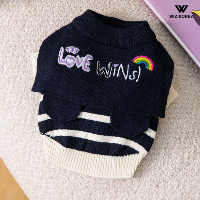 강아지 스트라이프 세라 니트 겨울 고양이 반려동물 애견 개 옷 의류 WI111DG, 네이비, 1개
