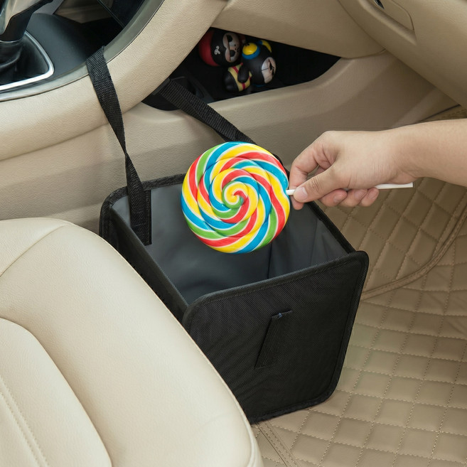 두루 쓰임 걸어쓰는 다용도 접이식 차량용 자동차 쓰레기통, 1개, 블랙