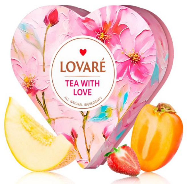 홍차 LOVARE 로바레 다양한 차 피라미드 티백 총 45개입 1세트 우크라이나산 9가지 맛의 샘플러 블랙티 그린티 과일 꽃 베리 포함 구성 향미 선물 박스, 하트 (34개 피라미드)