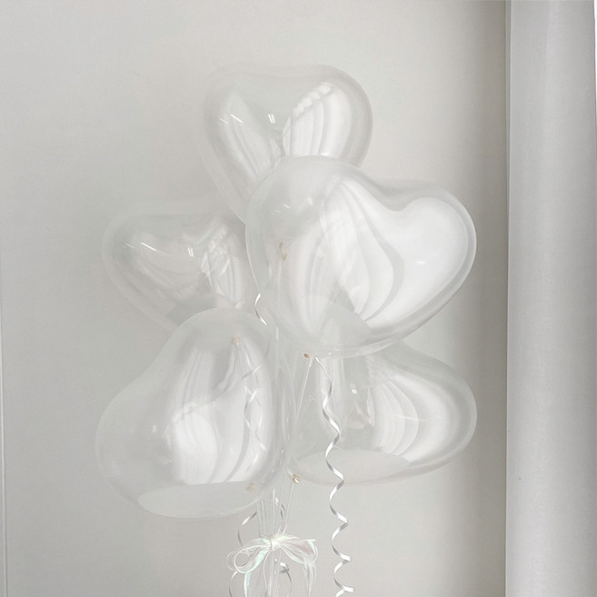 파티아일랜드 30cm 하트 풍선 5P 클리어 파티용품 브라이덜샤워 10인치, 30cm 하트 풍선 4+1 클리어, 1세트