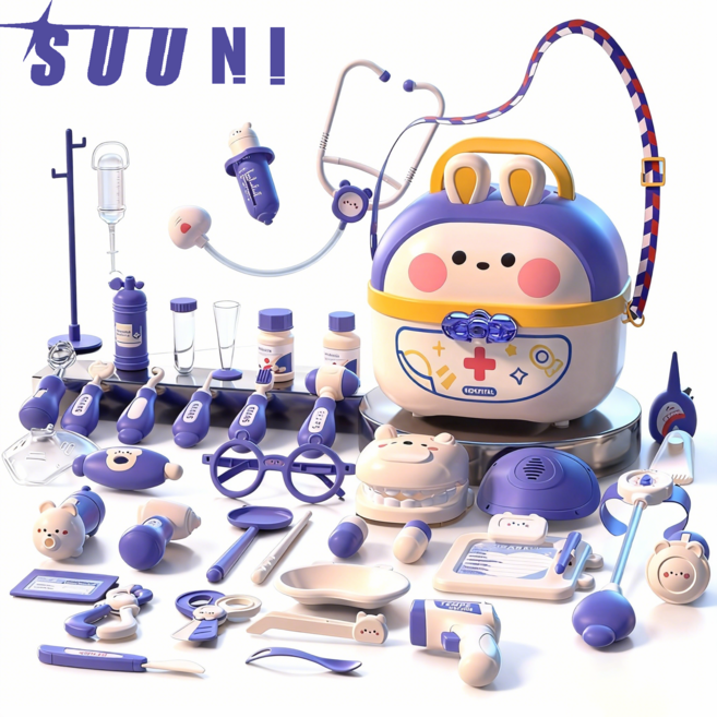 SUUNI 우주 토끼 역할놀이 의료 세트 치과 소꿉장난감, 1개, 파란색