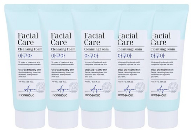 5개 페이셜 케어 클렌징폼 아쿠아 100ml /약알칼리성 히알루론 수분촉촉 클렌저, (5개)푸드어홀릭 페이셜 케어 클렌징폼 아쿠아 100m