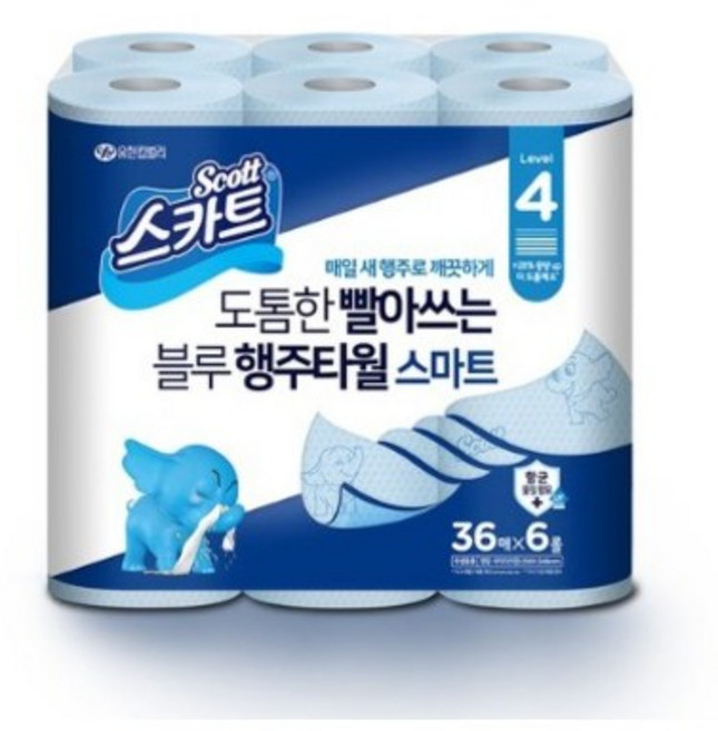스카트 프레쉬블루 행주타월 두께레벨4 36매, 6롤, 2개