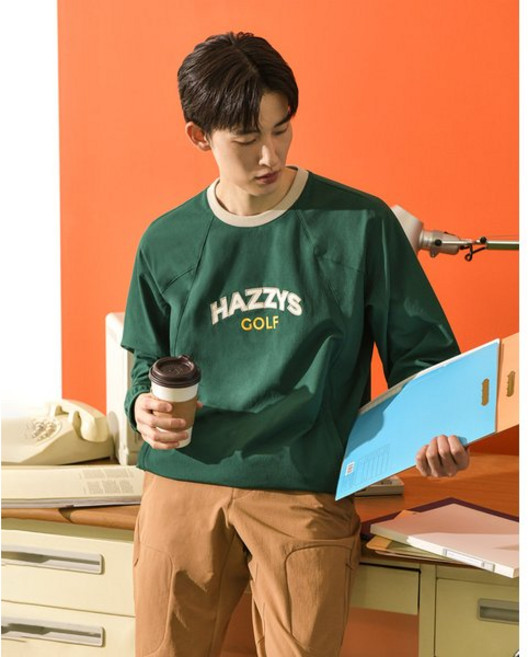 [백화점정품] 헤지스골프 골프 티셔츠 [ONLINE EXCLUSIVE][Afterhours캡슐] 그린 남성 우븐 맨투맨(세미오버핏) HUTS4C991E3 골프웨어