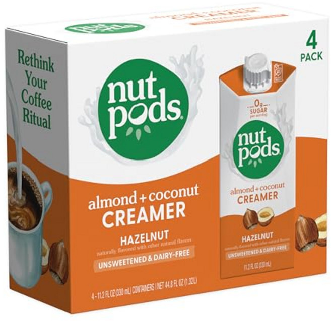 커피 프림 크리머 nutpods 헤이즐넛 무가당 비유제품 아몬드와 코코넛으로 만들어짐 케토 Whole30 글루텐 프리 비변형 비건 무설탕 코셔 4개입