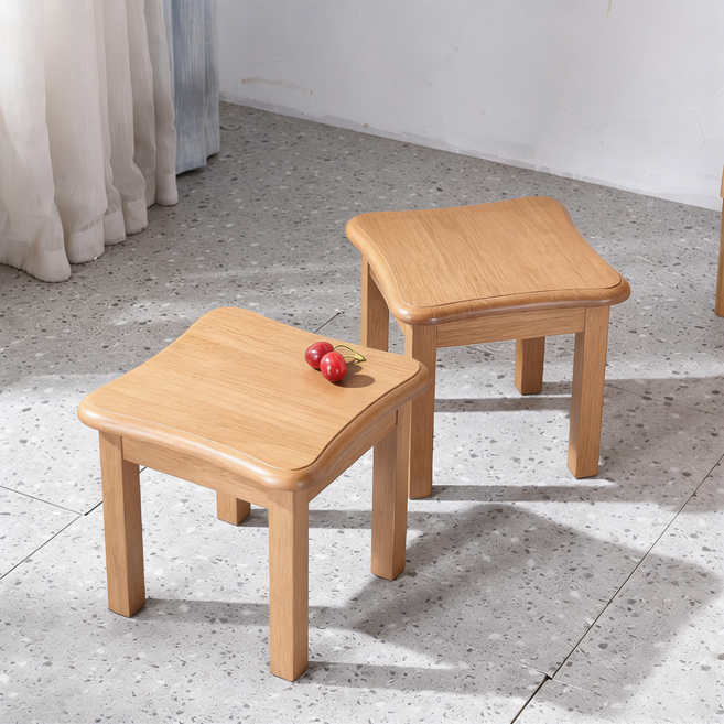 에코소라노 원목 고무나무 미니 스툴 의자 화분 우드 사각형 스톨, 1개, 네추럴