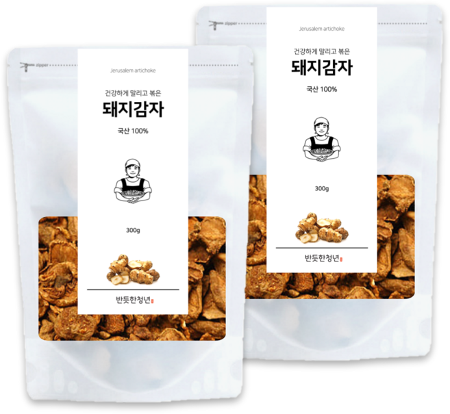 1+1 반듯한청년 볶은 돼지감자 300g 2봉 국산 건조 차 햇 말린 것, 1개, 2개입