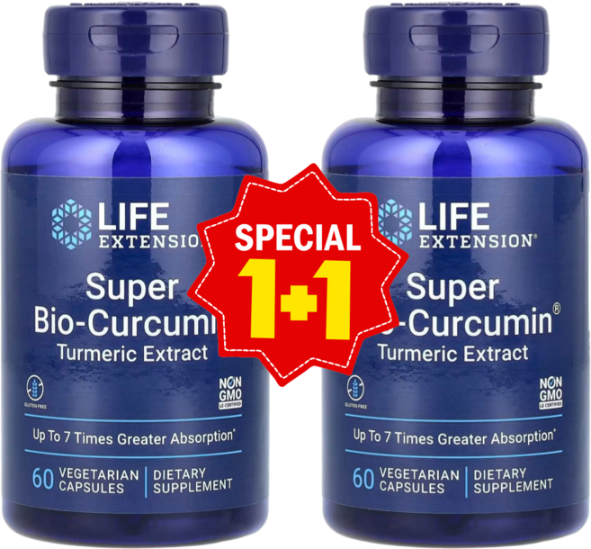 1+1 라이프익스텐션 슈퍼 바이오 커큐민 BCM-95 강황 추출물 베지 캡슐 60정 / 해외직구 미국정품, 2개