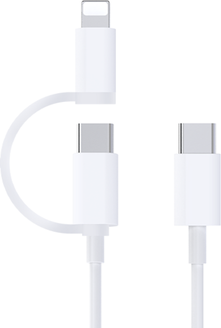 지모 베이직 PD 60W 2in1 타입c 8핀 멀티 고속 충전 케이블, 화이트, 1개