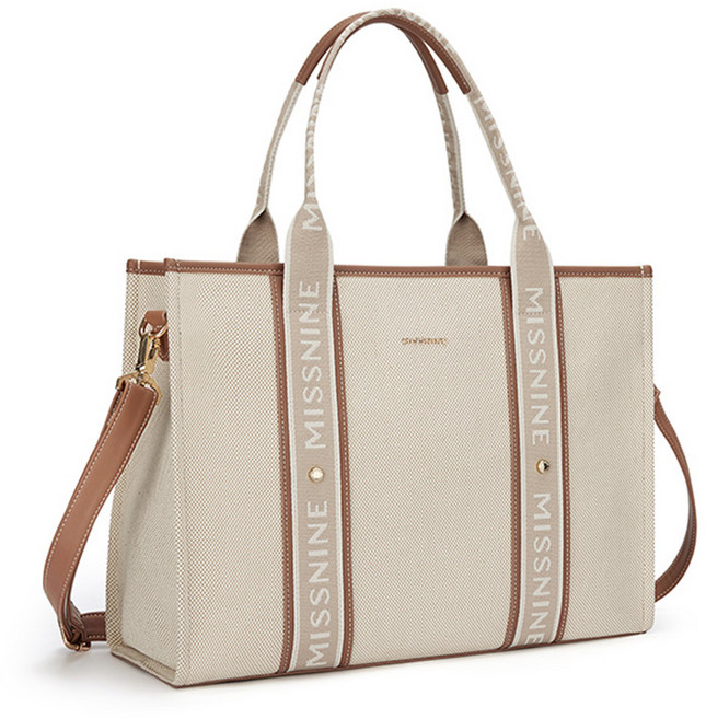 MISSNIEN 여성 캔버스 토트백 숄더백 사각 캔버스백 노트북 서류 여성 가방