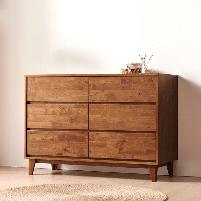 리홈 리버 EO등급 고무나무 원목 월넛 1200 3단 와이드 광폭서랍장