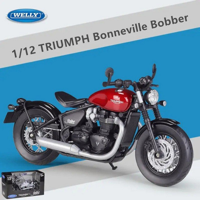 1 12 Triumph Bonneville Bobber 합금 레이싱 오토바이 모델 시뮬레이션 다이캐스트 금속 거리 장난감, Red retail box