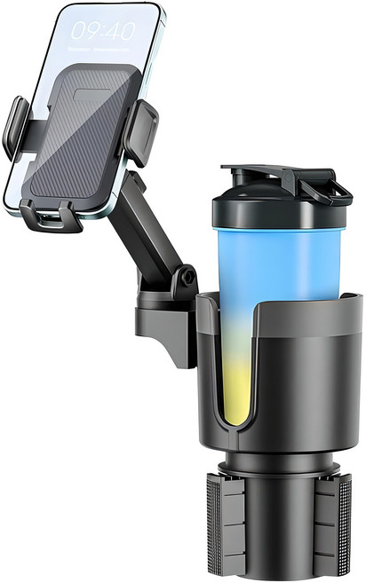 RUNHome 차량용 컵홀더 휴대폰 거치대 2 in1 길이 넓이 조절 확장, 블랙, 1개