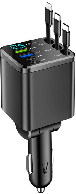 240W 고속충전 차량용 충전기 4인1 일체형 신축 케이블 USB 차량용 충전 어댑터, 블랙M14-240W