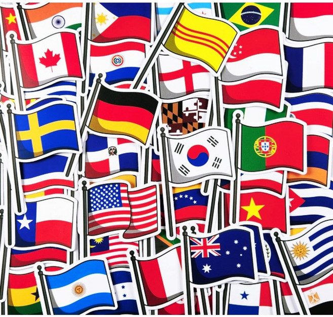 국기 스티커 깃발 모양 세트 한국 태극기 미국 세계 여행 나라 다꾸 스티커놀이, 52장/1세트