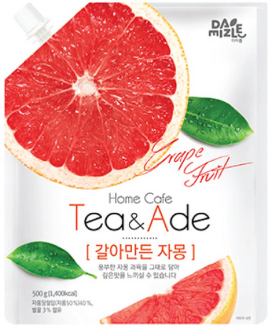 갈아만든 자몽차 파우치 타먹는 음료베이스 홈카페재료 건더기없는 국내산 과일청, 500g, 1세트, 5개입