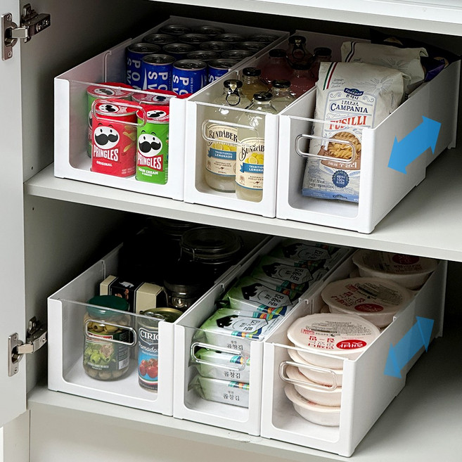 루시아이 빈틈제로 길이조절 투명 팬트리 정리함 4sizes, 화이트 (U형 대형), 1개