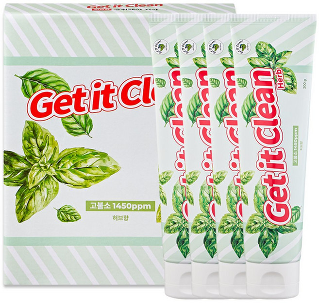 겟잇클린 구취케어 고불소치약 허브향, 4개, 200g