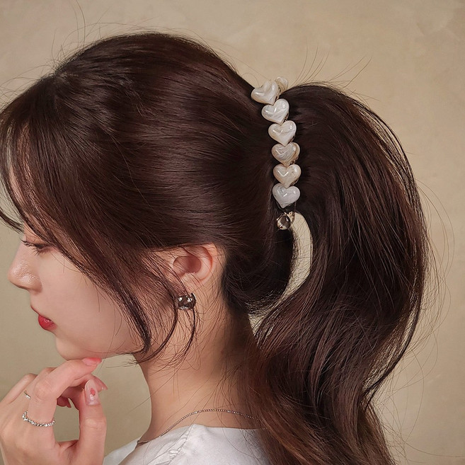 초콜리트쥬얼리 하트리나 7컬러 볼륨 통통 호마이카 하트 포니테일 헤어 집게 바나나핀