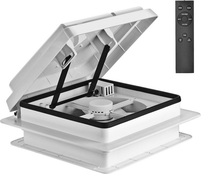 레인 센서가 장착된 에코사이닉 콰이어트 RV 루프 통풍구 리버서블 환기가 가능한 자동 맥스 에어가 12볼트 팬 밀폐형 트레일러 모터홈 밴용 14인치 x 천장 교체, 2 Smoke Cover with Lights