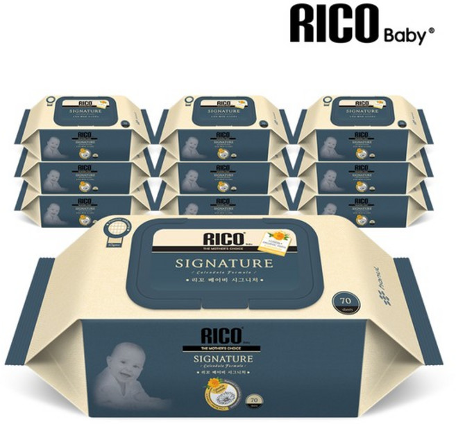 리꼬 베이비 시그니처 물티슈 캡형, 65g, 70매, 10개