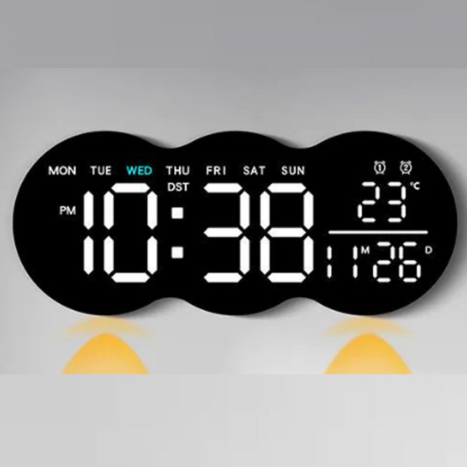 안나네 대형 LED 벽걸이 디지털 전자시계 2종 색상표시 날짜 요일 온도 인테리어 시계, 화이트