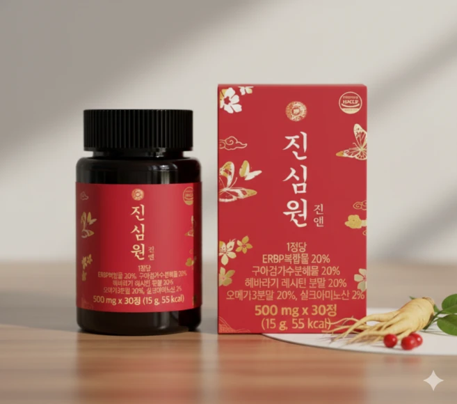 진앤 진심원 레시틴 오메가3 구아검 가수분해물 실크펩타이드 erbp 복합물, 1박스, 30정 - 쿠팡