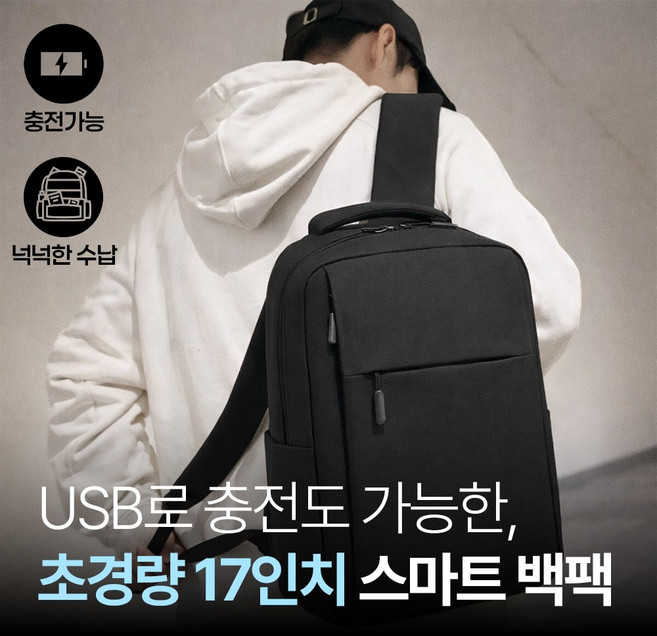 [MSMULTIVERSE] 초경량 슬림 USB 17인치 남자 노트북 백팩 파우치
