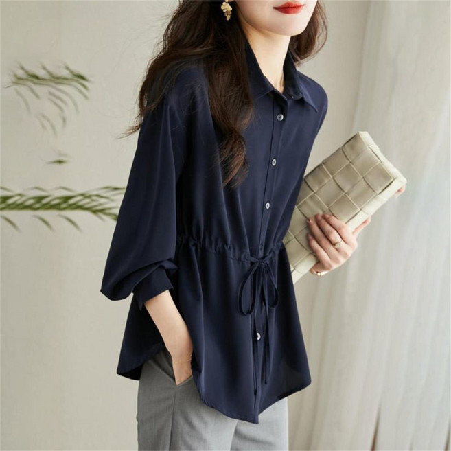 TKX 여성 봄 가을 7부소매 긴팔 블라우스 셔츠 여성용 직장인룩 클래식 소프트