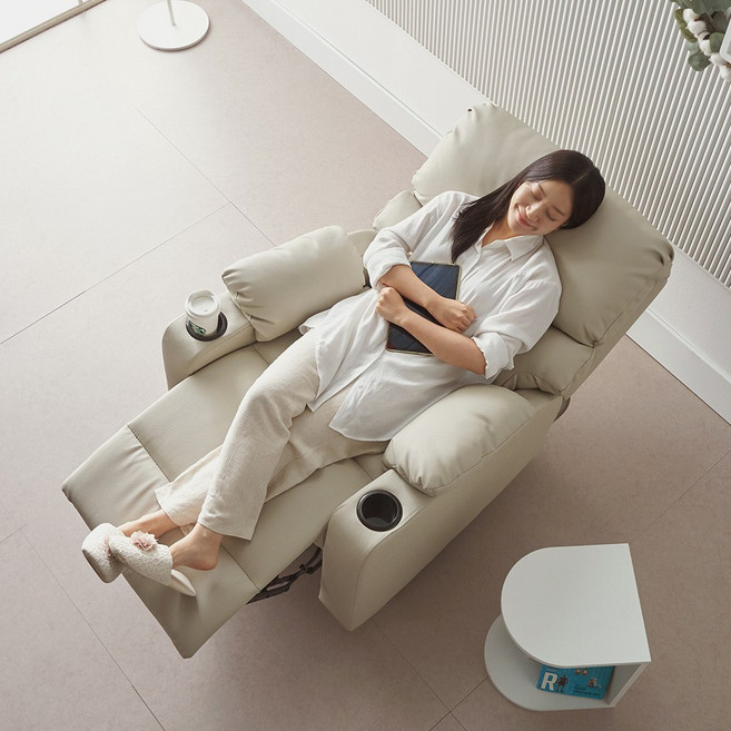 [에보니아] 리슨 전동컵홀더 리클라이너 1인소파의자, 라이트그레이