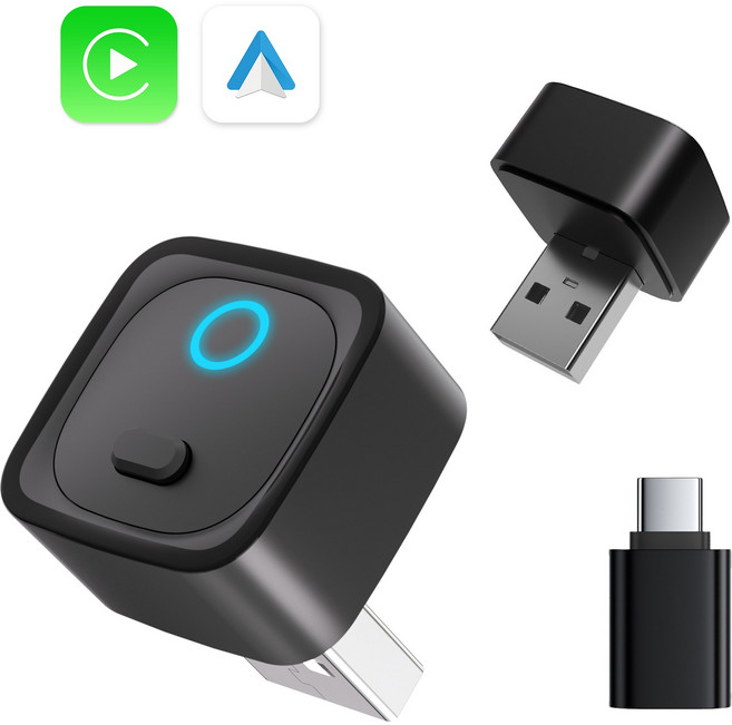 Xzannt미리 큐브 초소형 2in1 차량용 무선 카플레이 미러링 동글 스마트 자동차 어댑터 무선 애플 카플레이 안드로이드 오토 네비게이션, 블랙, Carplay/Android Auto