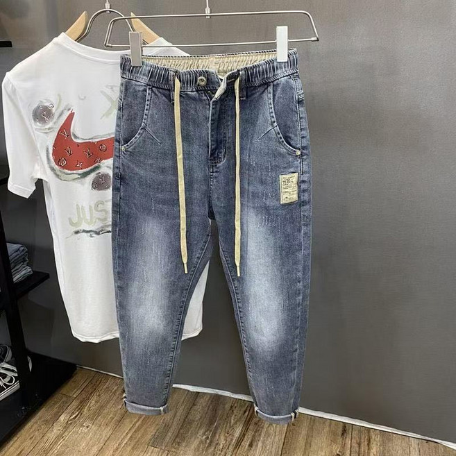 십전십미 봄여름 허리밴딩 청바지 남자 스판 배기 슬랙스 9부 바지