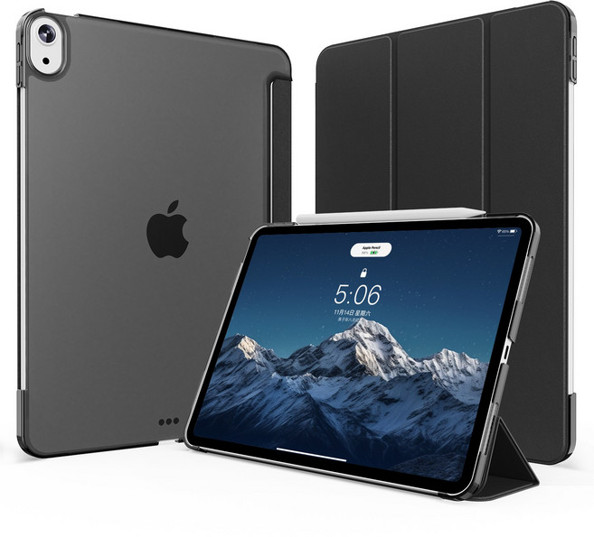 AOUB 아이패드 보호 케이스 3단 접이식 스탠드가 있는 11인치 iPad10/11 태블릿용 긁힘 방지 및 내마모성 후면 패널이 있는, 검은색
