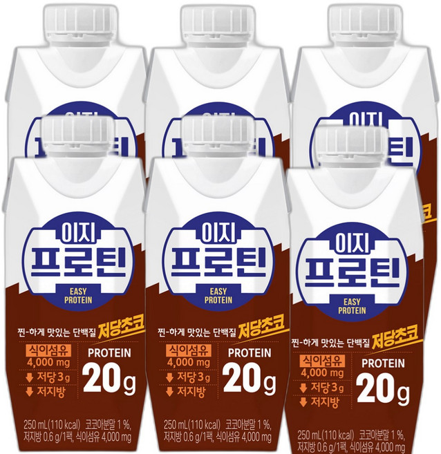 (대영) 롯데웰푸드 이지프로틴 저당 초코 드링크, 250ml, 6개