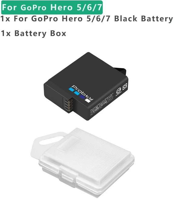 Gopro Hero 10 9 8 7 6 5 1850mAh 리튬 이온 배터리 3 방향 고속 충전 케이스 액션 비디오 카메라 액세서리, 05 1 Battery For 567
