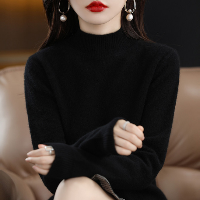 Novastar 여자 가을 겨울 편안한 반폴라 스웨터 루즈핏 니트