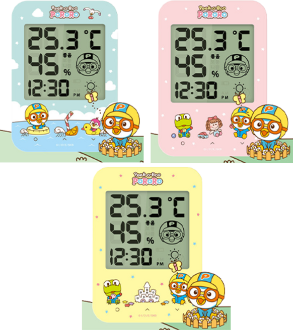 [휴비딕] 뽀로로 디지털 시계 온습도계 HT-2 (옐로우핑크블루), 블루, 1개